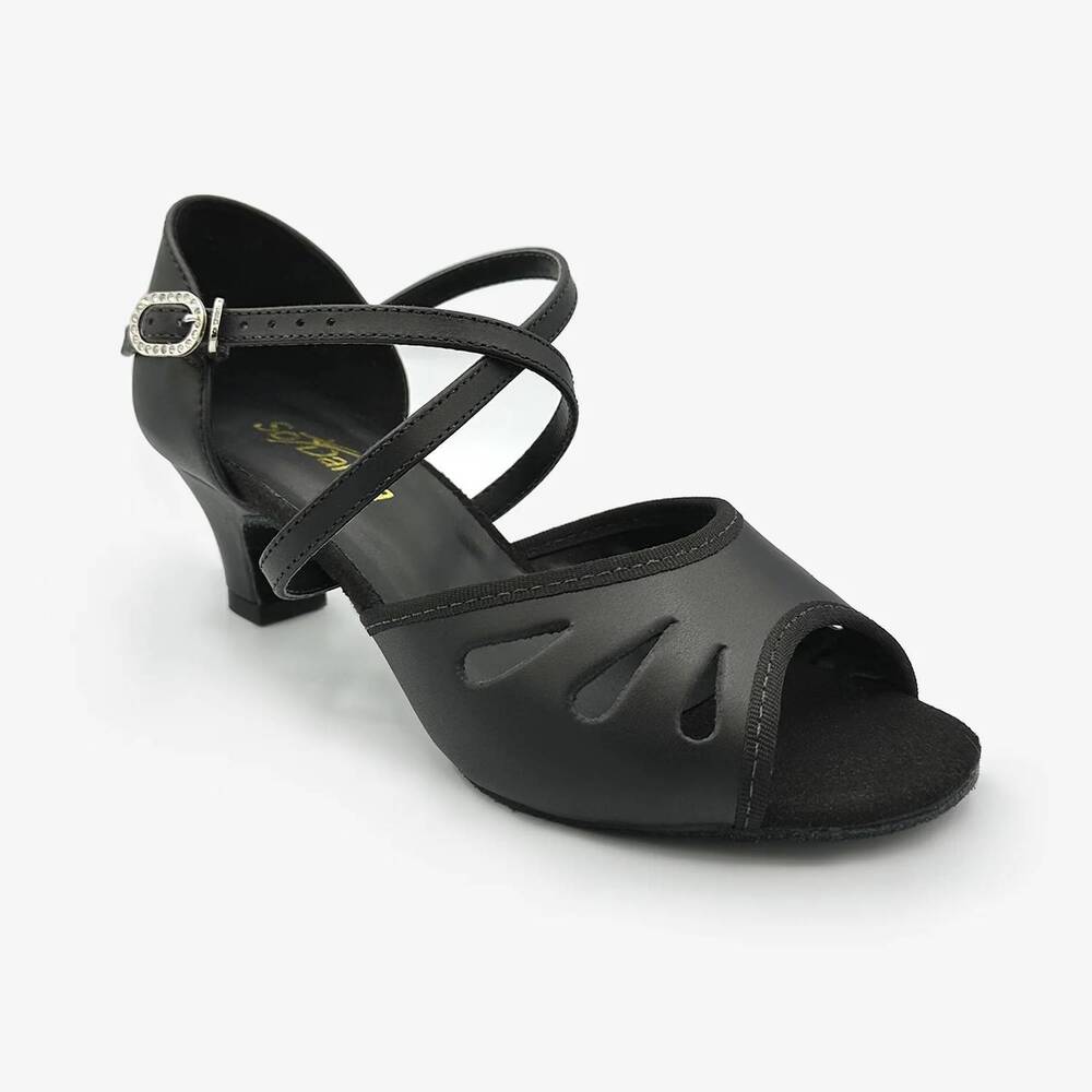 NEW SO DANCA women's radison leather open toe ballroom shoe in black